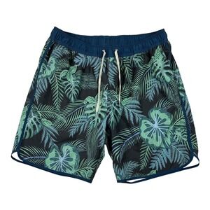 Fair Harbor Excellent Pre-Owned Swim Trunks Men's XL Navy Green Tropical Print